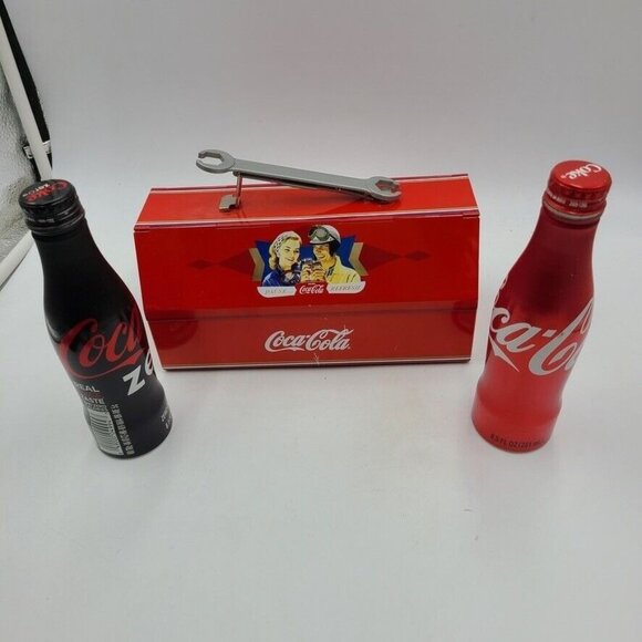 Coca Cola Metal Lunch Box Tin Collectible Red Wrench Toolbox 2 Bottles - Picture 4 of 7